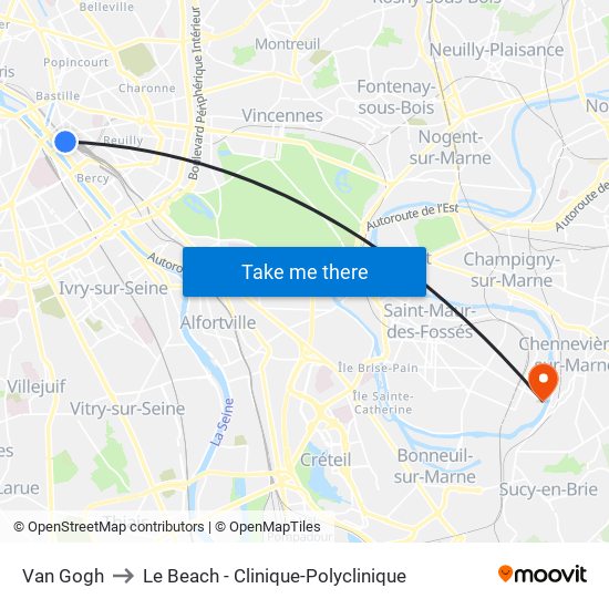 Van Gogh to Le Beach - Clinique-Polyclinique map