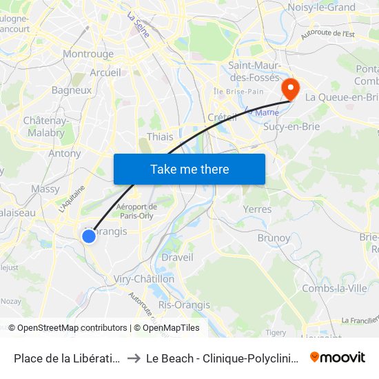 Place de la Libération to Le Beach - Clinique-Polyclinique map