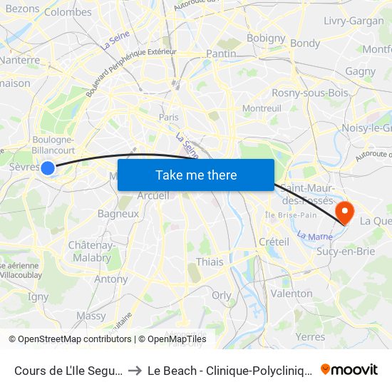Cours de L'Ile Seguin to Le Beach - Clinique-Polyclinique map