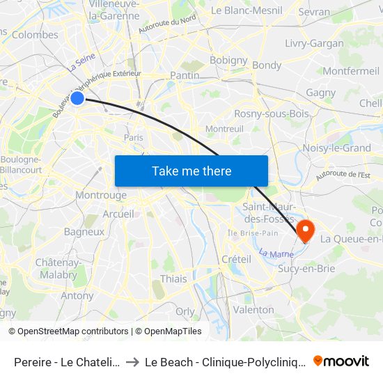 Pereire - Le Chatelier to Le Beach - Clinique-Polyclinique map