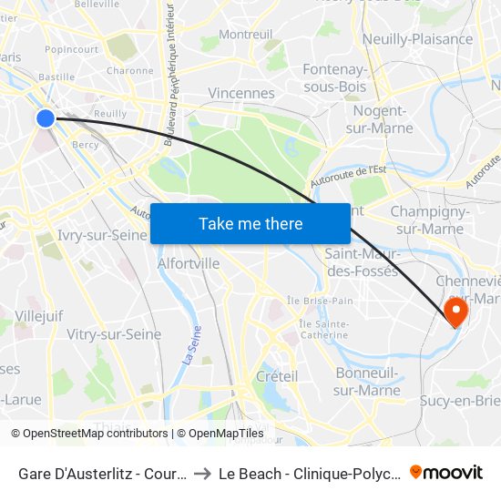 Gare D'Austerlitz - Cour Seine to Le Beach - Clinique-Polyclinique map