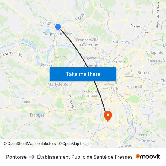 Pontoise to Établissement Public de Santé de Fresnes map