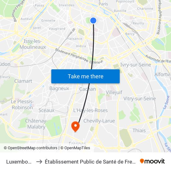 Luxembourg to Établissement Public de Santé de Fresnes map