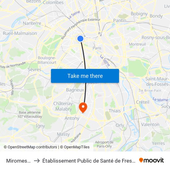 Miromesnil to Établissement Public de Santé de Fresnes map