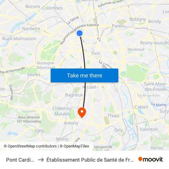 Pont Cardinet to Établissement Public de Santé de Fresnes map