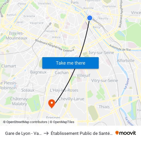 Gare de Lyon - Van Gogh to Établissement Public de Santé de Fresnes map