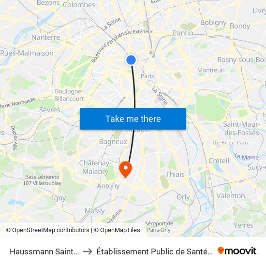 Haussmann Saint-Lazare to Établissement Public de Santé de Fresnes map