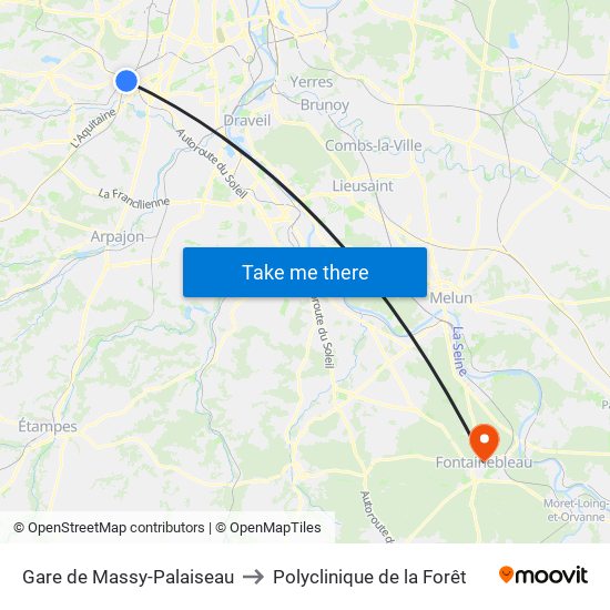 Gare de Massy-Palaiseau to Polyclinique de la Forêt map