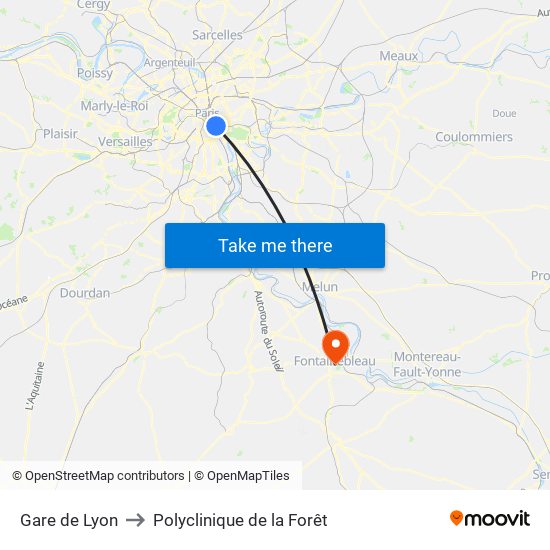 Gare de Lyon to Polyclinique de la Forêt map