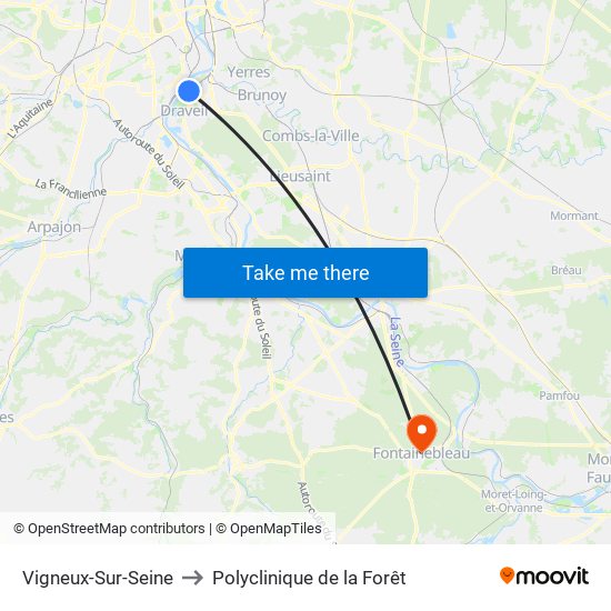 Vigneux-Sur-Seine to Polyclinique de la Forêt map