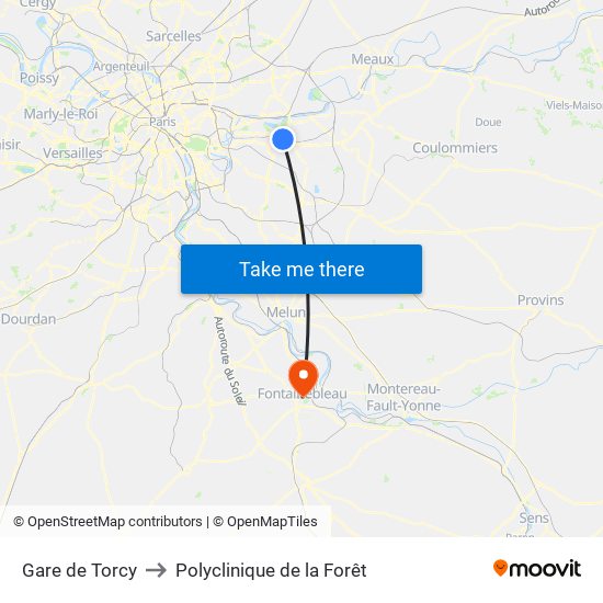 Gare de Torcy to Polyclinique de la Forêt map