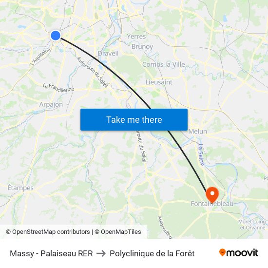 Massy - Palaiseau RER to Polyclinique de la Forêt map