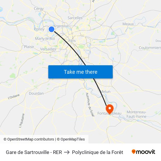 Gare de Sartrouville - RER to Polyclinique de la Forêt map