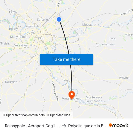 Roissypole - Aéroport Cdg1 (G1) to Polyclinique de la Forêt map