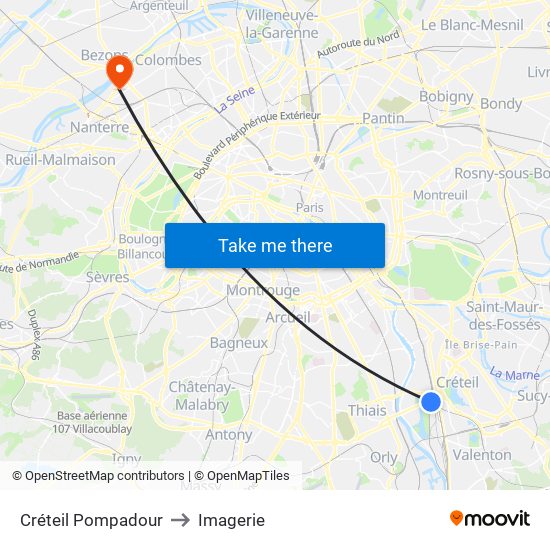 Créteil Pompadour to Imagerie map