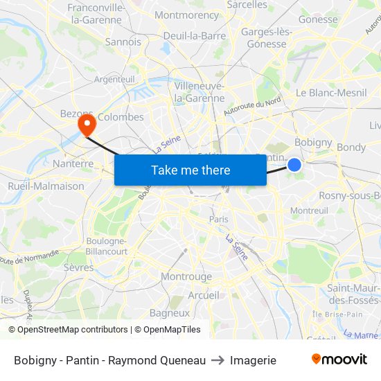 Bobigny - Pantin - Raymond Queneau to Imagerie map