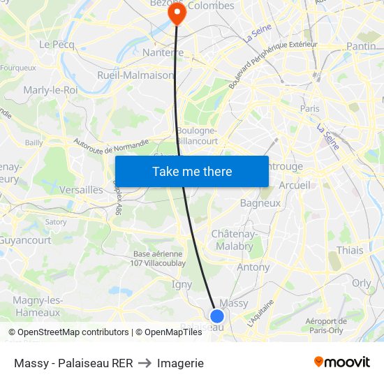 Massy - Palaiseau RER to Imagerie map