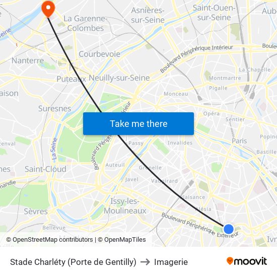 Stade Charléty (Porte de Gentilly) to Imagerie map