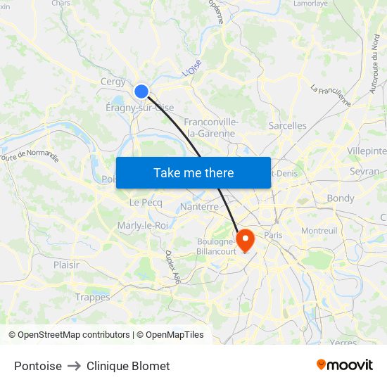 Pontoise to Clinique Blomet map