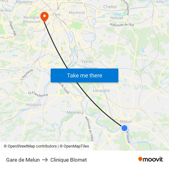 Gare de Melun to Clinique Blomet map