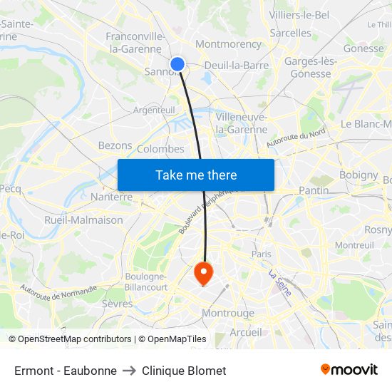 Ermont - Eaubonne to Clinique Blomet map