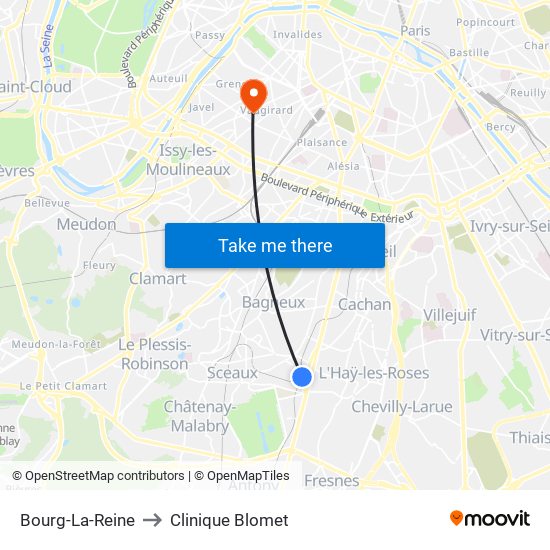 Bourg-La-Reine to Clinique Blomet map