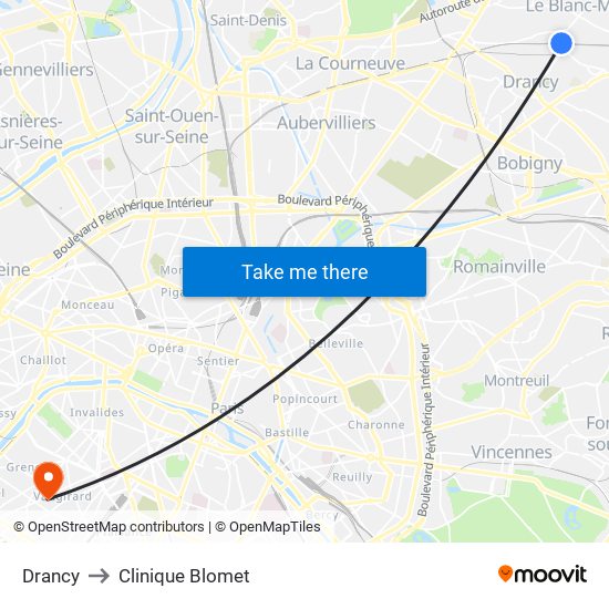 Drancy to Clinique Blomet map