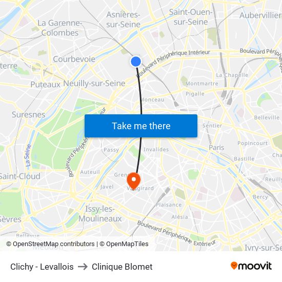 Clichy - Levallois to Clinique Blomet map