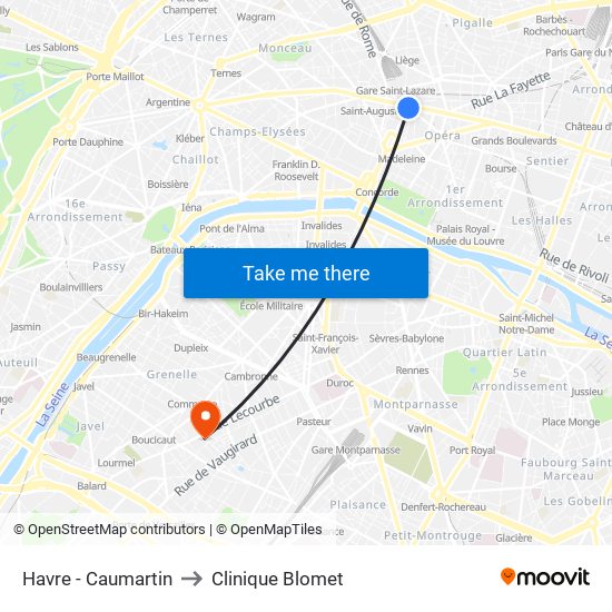 Havre - Caumartin to Clinique Blomet map