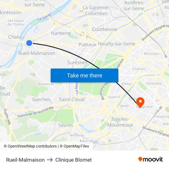 Rueil-Malmaison to Clinique Blomet map