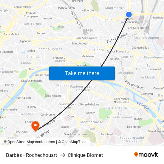 Barbès - Rochechouart to Clinique Blomet map