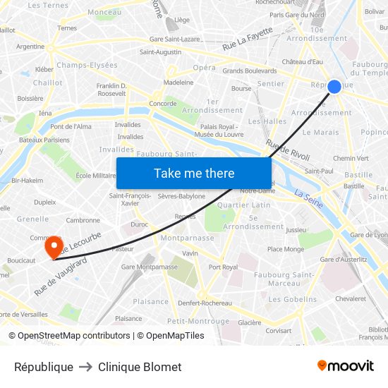 République to Clinique Blomet map