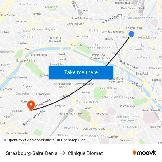 Strasbourg-Saint-Denis to Clinique Blomet map