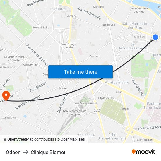 Odéon to Clinique Blomet map