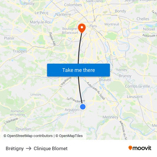 Brétigny to Clinique Blomet map