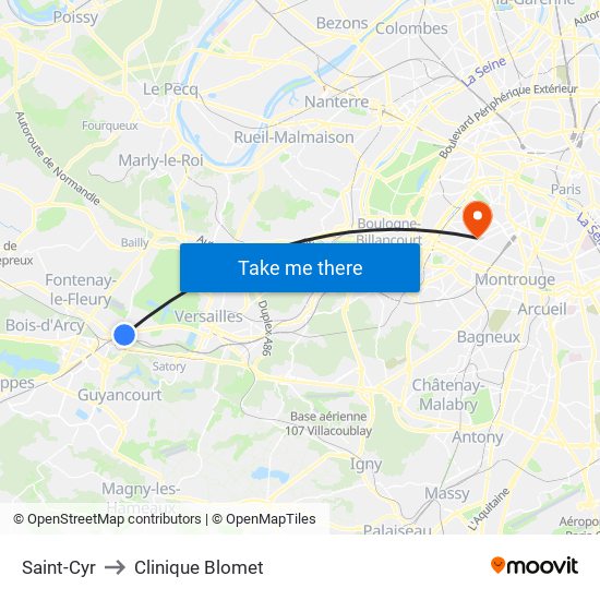 Saint-Cyr to Clinique Blomet map