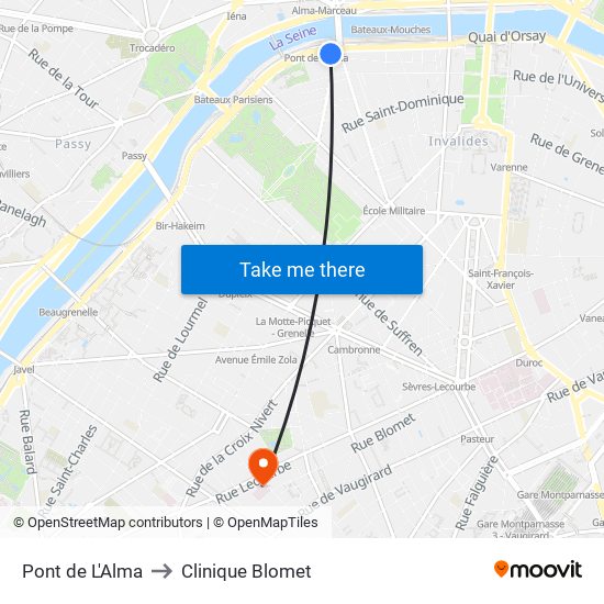 Pont de L'Alma to Clinique Blomet map