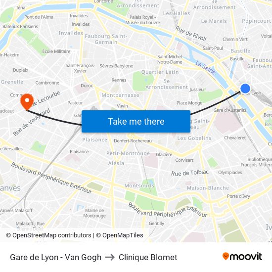 Gare de Lyon - Van Gogh to Clinique Blomet map