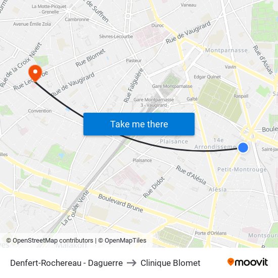 Denfert-Rochereau - Daguerre to Clinique Blomet map
