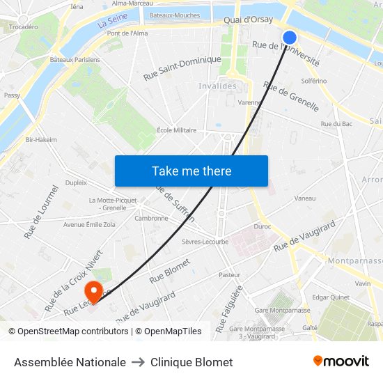 Assemblée Nationale to Clinique Blomet map