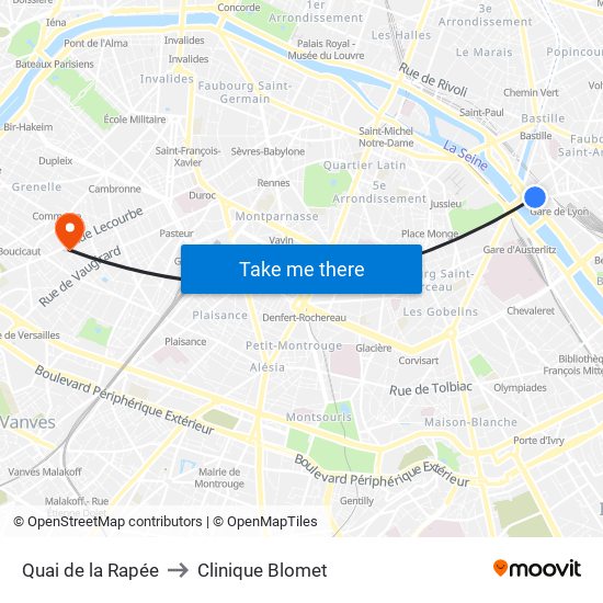Quai de la Rapée to Clinique Blomet map