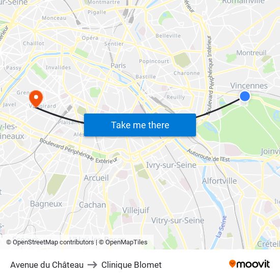 Avenue du Château to Clinique Blomet map