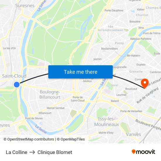 La Colline to Clinique Blomet map