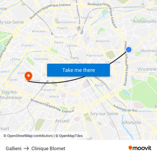 Gallieni to Clinique Blomet map