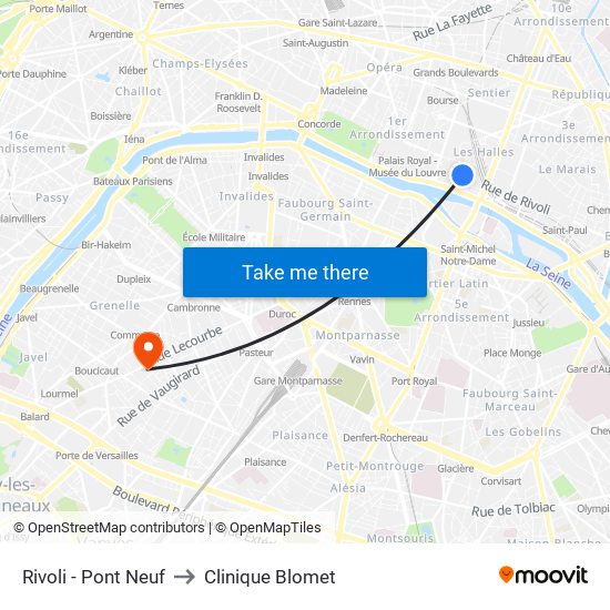 Rivoli - Pont Neuf to Clinique Blomet map