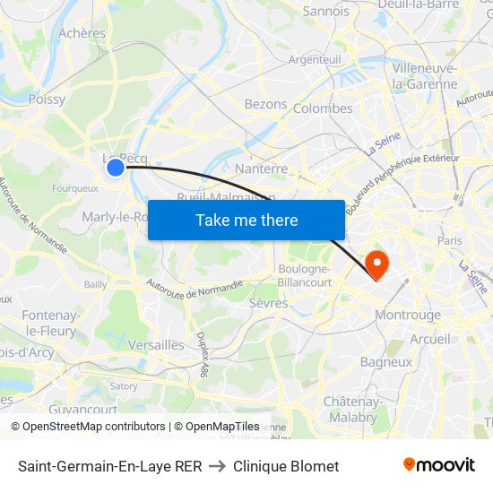 Saint-Germain-En-Laye RER to Clinique Blomet map