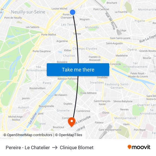 Pereire - Le Chatelier to Clinique Blomet map