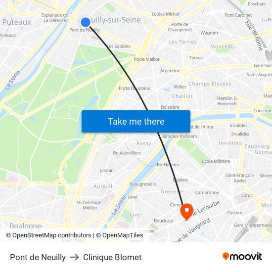 Pont de Neuilly to Clinique Blomet map