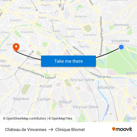 Château de Vincennes to Clinique Blomet map