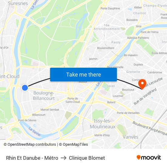 Rhin Et Danube - Métro to Clinique Blomet map